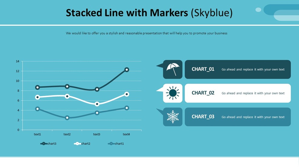 Free Stacked Line with Markers (Skyblue)ChartSlides