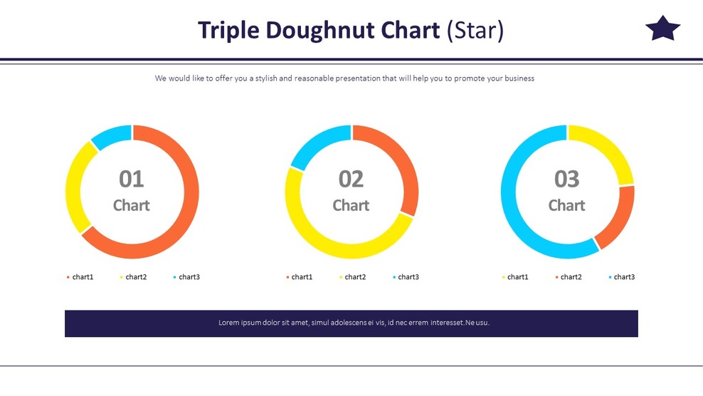 Free Triple Doughnut Chart (Star)Slides