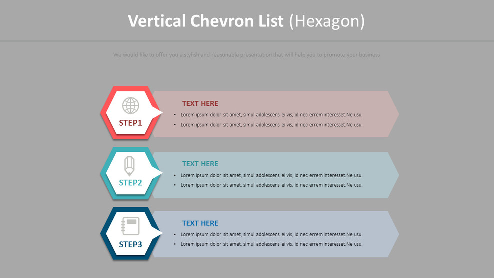 Vertical Chevron List Diagram (Hexagon)