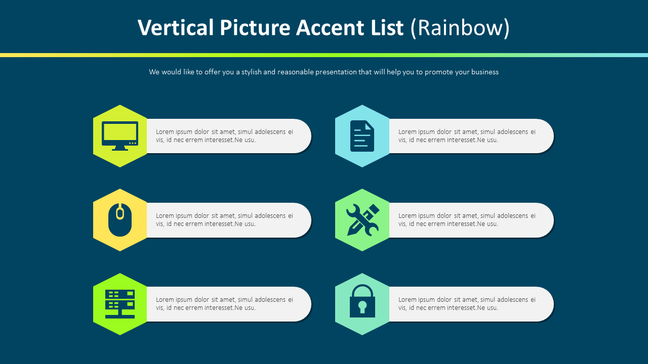Vertical Picture Accent List Diagram (Rainbow)