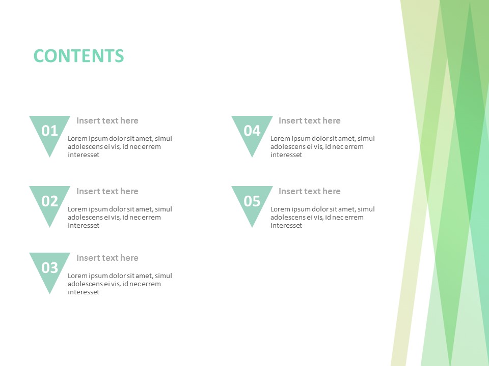Progettazione di modelli di PowerPoint gratuiti - Triangoli verdi sovrapposti_02