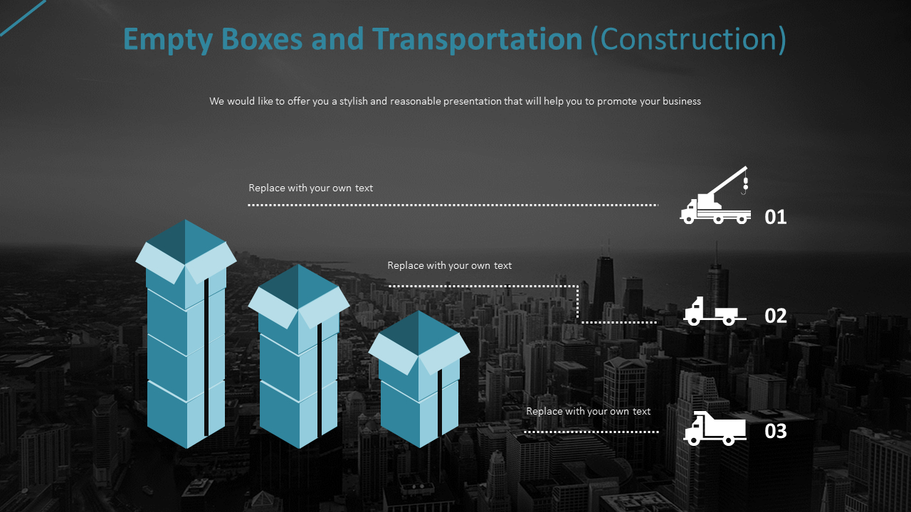 Empty Boxes and Transportation Diagram (Construction)Infographics