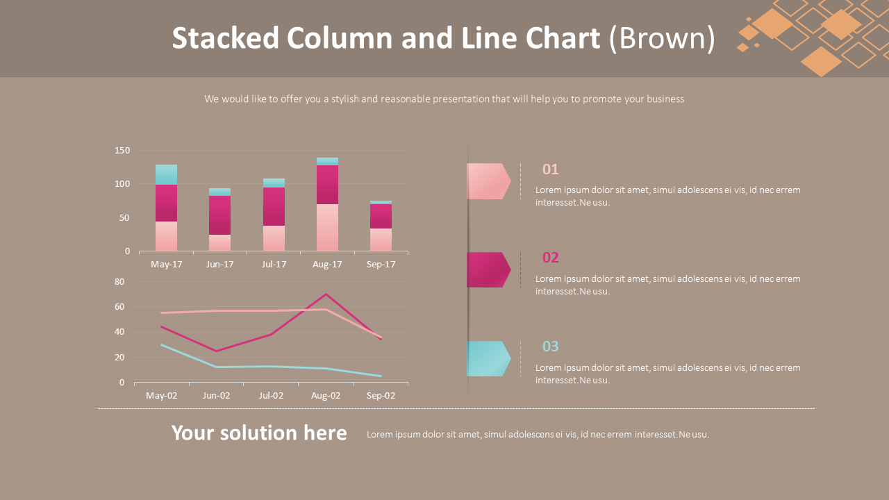 Stacked Column and Line Chart (Brown)