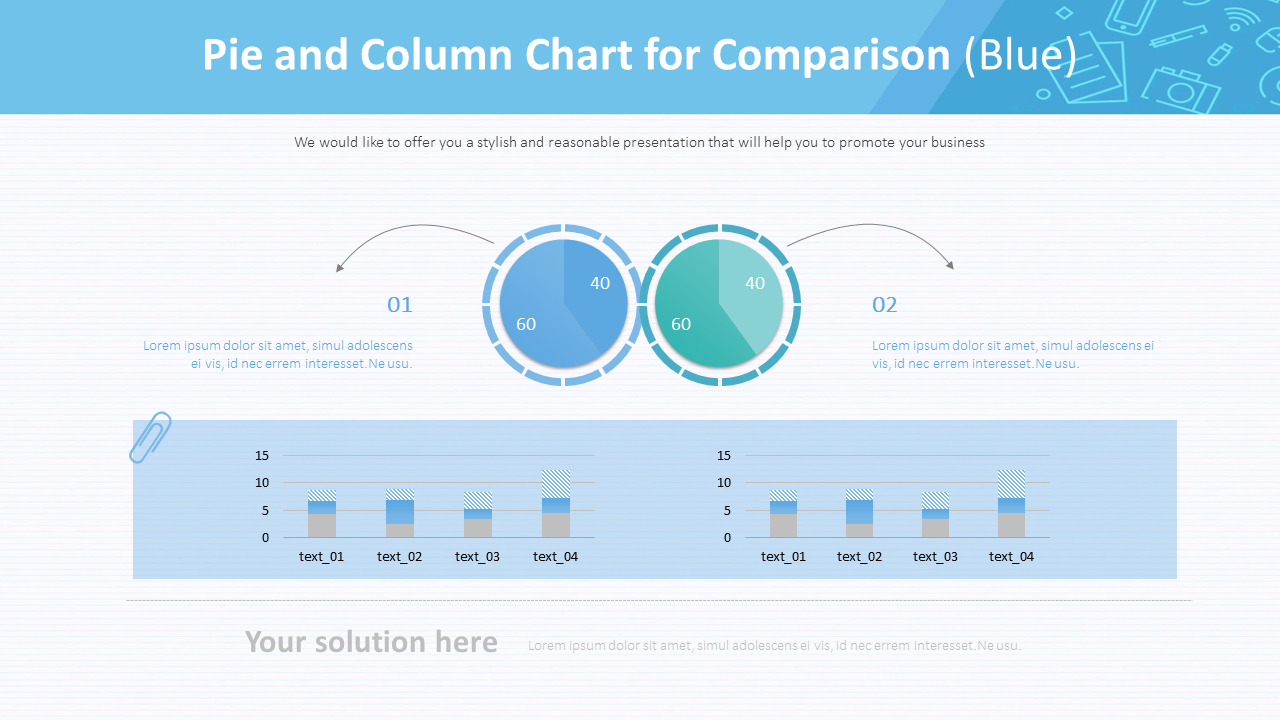 Pie Column Pie and Column Chart for Comparison (Blue)