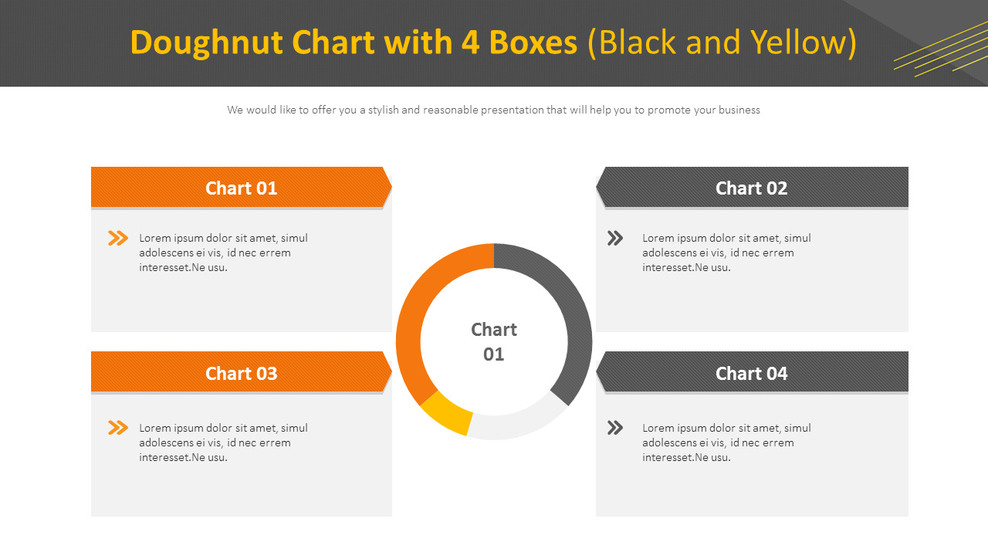 4框环形图免费PPT布局：黑色和黄色商业设计_01