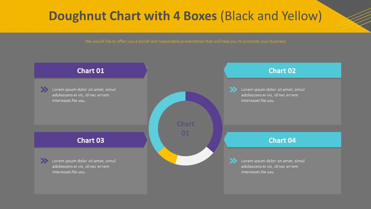 4框环形图免费PPT布局：黑色和黄色商业设计_02