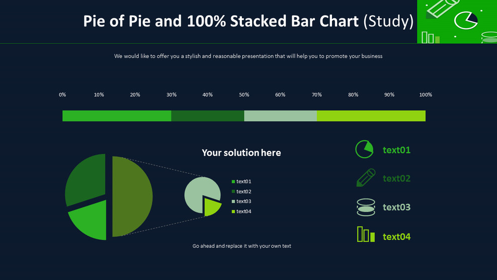 Pie Graph And Stack Graph Pie of Pie and 100% Stacked Bar Chart (Study)