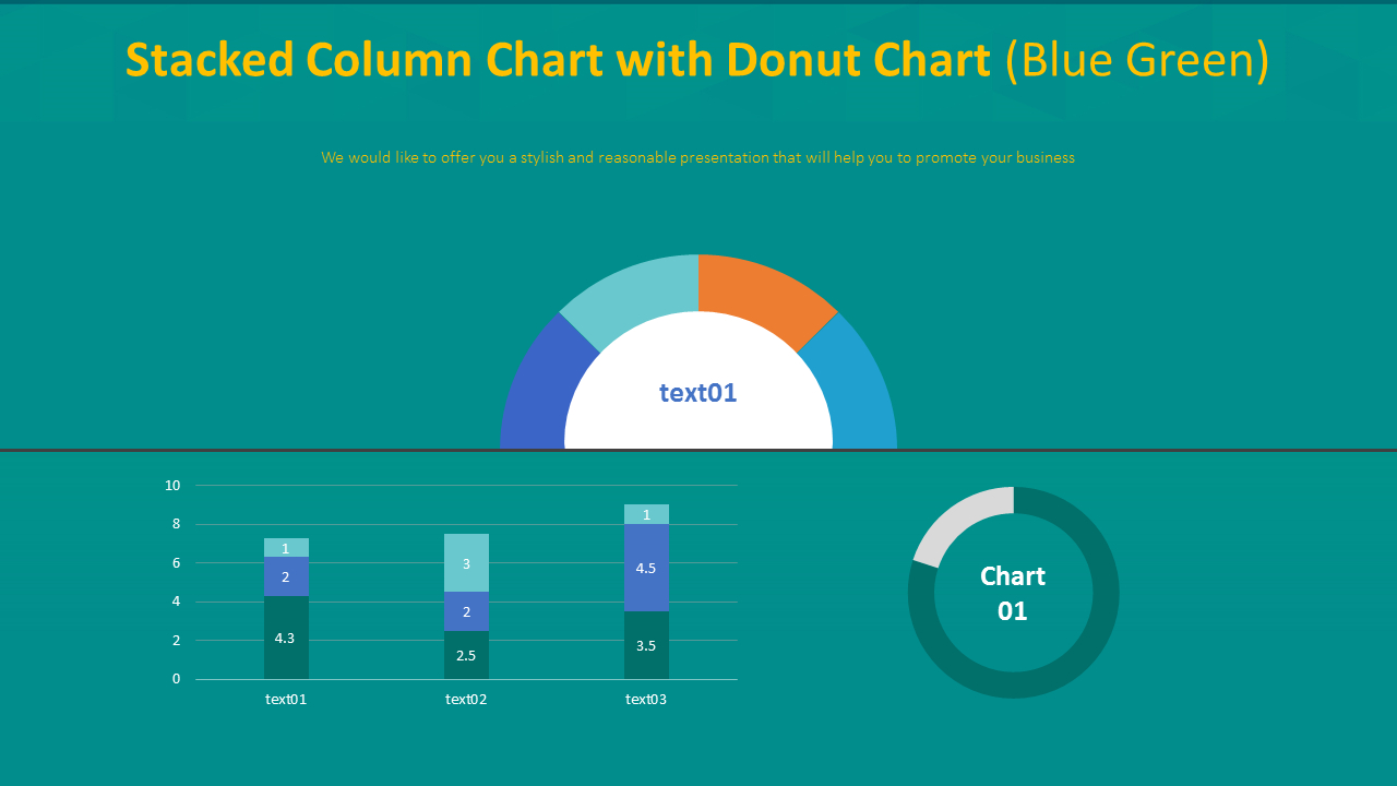 Stacked Column Chart with Donut Chart (Blue Green)