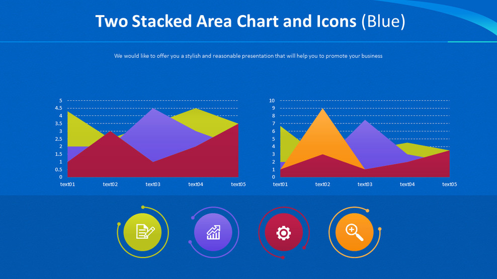 Two Stacked Area Chart and Icons (Blue)