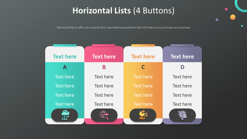 Horizontal Lists Diagram (4 Buttons)
