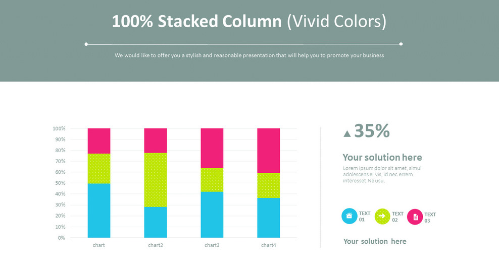 100% Stacked Column Free PowerPoint Layout with Vivid Colors|Chart