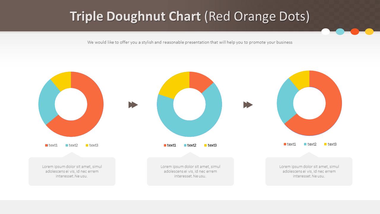 Triple Doughnut Chart Red Orange Dots