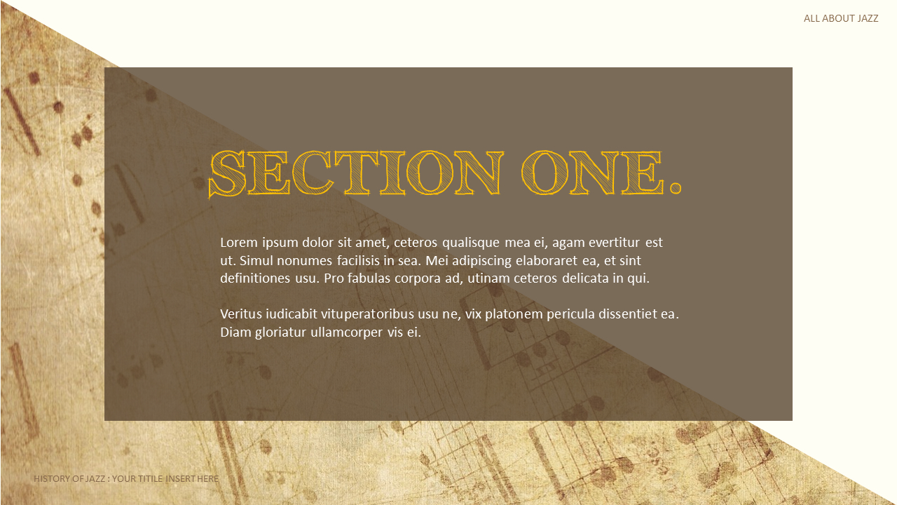 All About Jazz Powerpoint Presentations Samples Free jazz powerpoint template with the image of a saxophone is a wonderful representation of musical instruments that can be used as a background theme for powerpoint presentations on music. about jazz powerpoint presentations samples