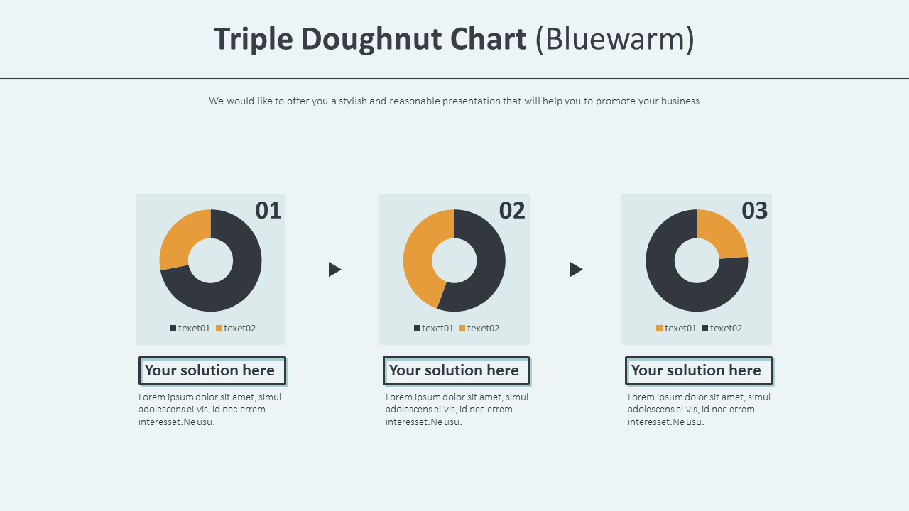 Triple Donut Chart Free PowerPoint Template for Blue Warm Data ...