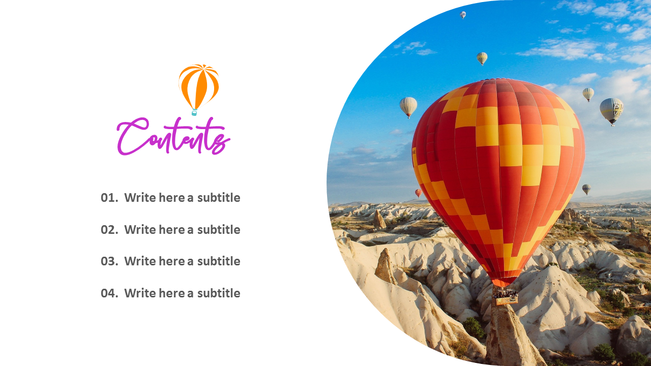 Table of Contents pageAgendaSingle Slides