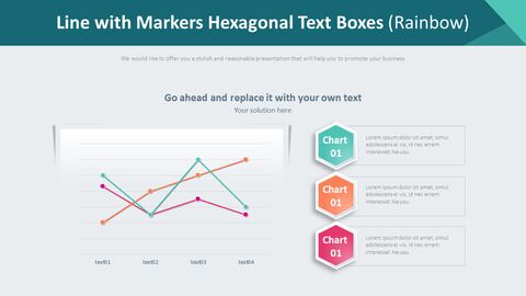 Line with Markers Hexagonal Text Boxes (Rainbow)|Chart
