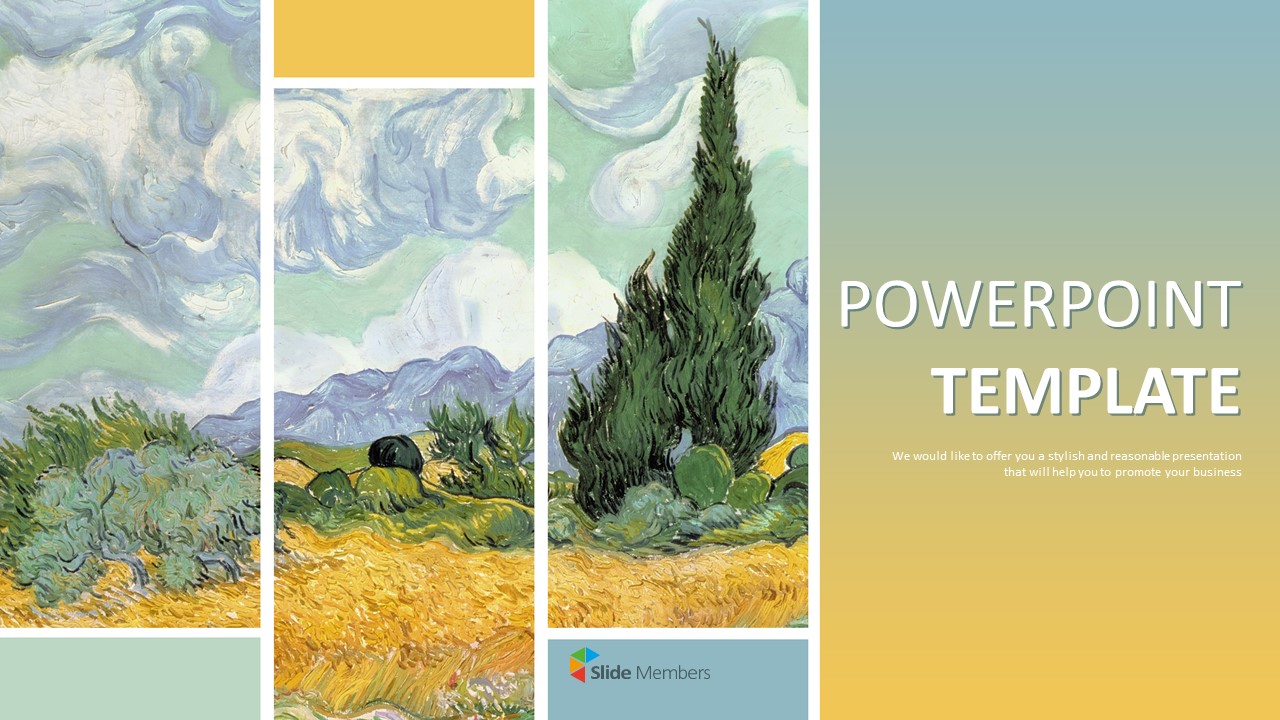 Vincent Van Gogh "Weizenfeld mit Zypressen" - Kostenlose PPT-Vorlage