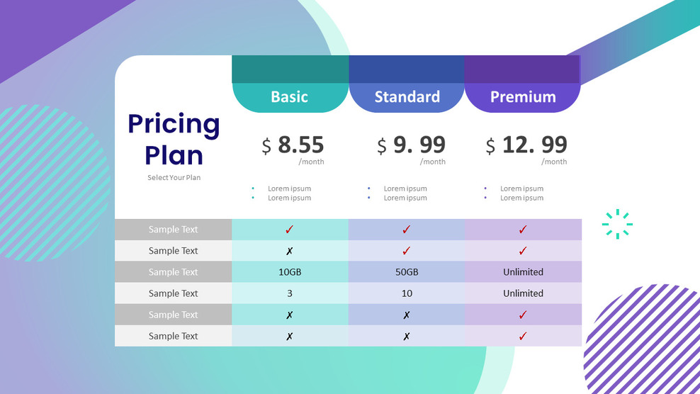 Cloud Service Pricing Plan Template Layout
