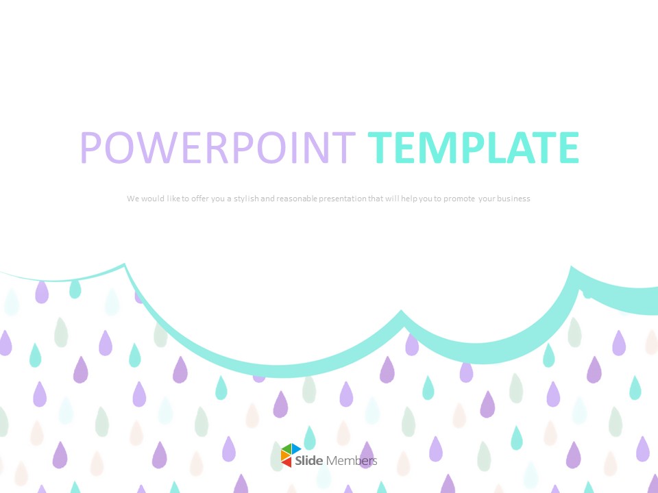 無料テンプレートのデザイン ミント雲と薄紫の水滴 パワーポイント スライド 無料テンプレートのデザイン ミント雲と薄紫の水滴 パワーポイント スライド