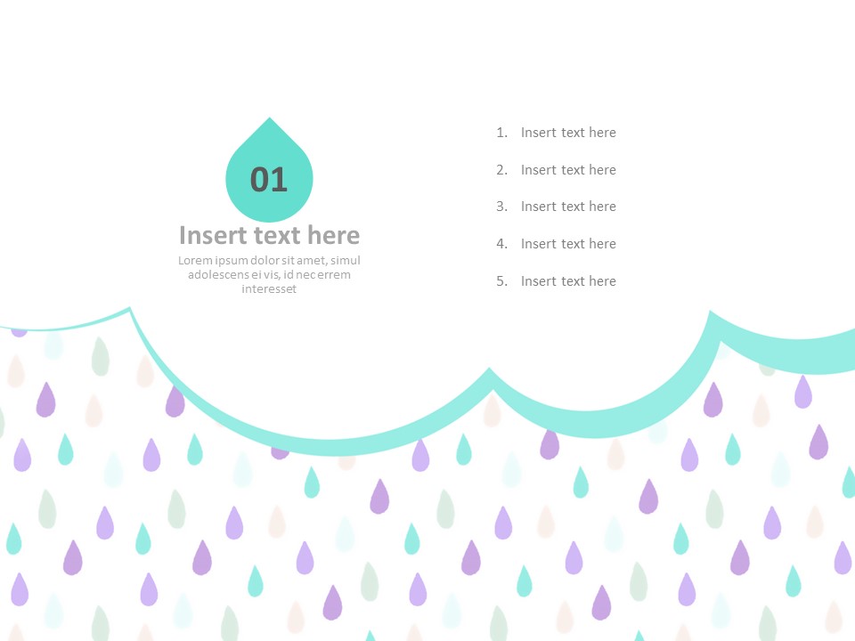 無料テンプレートのデザイン ミント雲と薄紫の水滴 パワーポイント スライド 無料テンプレートのデザイン ミント雲と薄紫の水滴 パワーポイント スライド