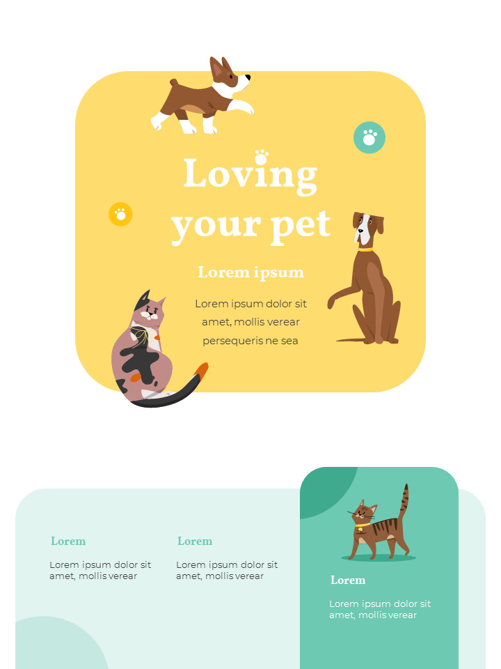 私のペットの友達のテーマのイラスト垂直 シンプルなプレゼンテーションgoogleスライドテンプレート