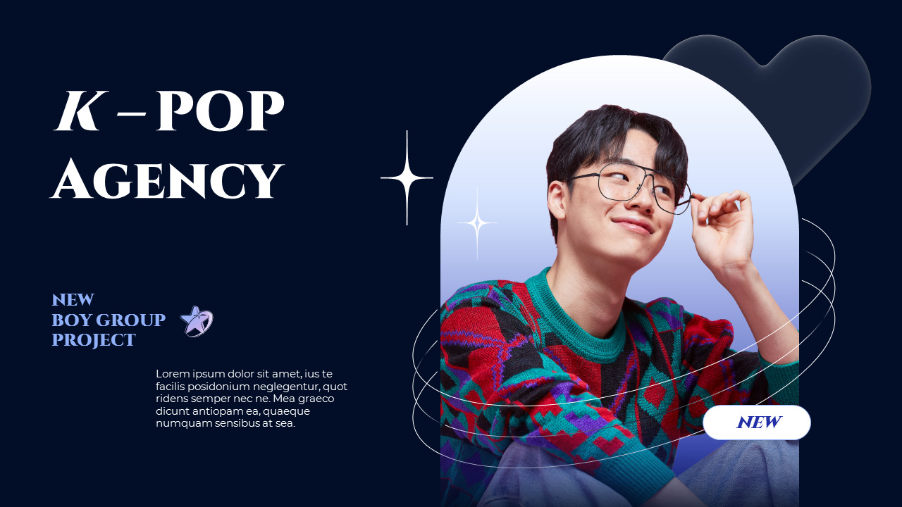 Plantillas animadas de PowerPoint con tema de agencia de grupo de chicos K-POP_02