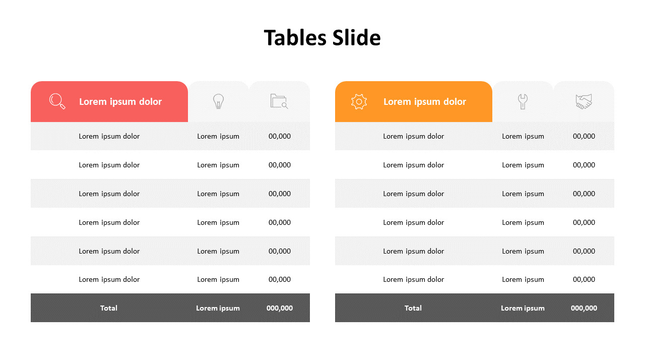 Comparison Tables Slide|Diagram