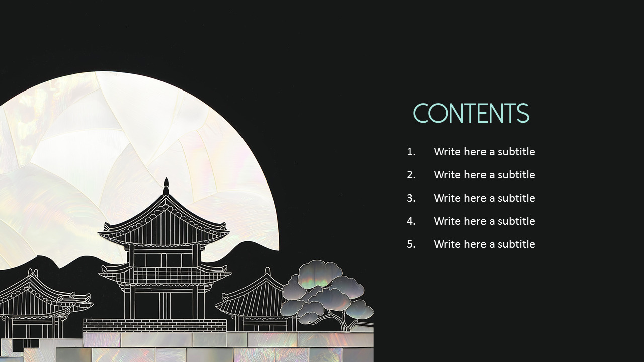 K-Culture Mother-of-Pearl Lacquerware (Najeonchilgi) Theme : Traditional Craft & Design elegant powerpoint templates_02