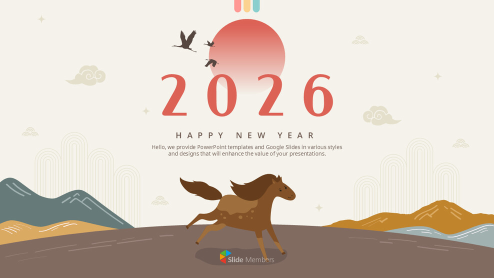 PowerPoint-Präsentation zum Jahr des Pferdes 2026 (Kulturelle Bedeutung & Einblicke ins neue Jahr) Powerpoint-Designer_01