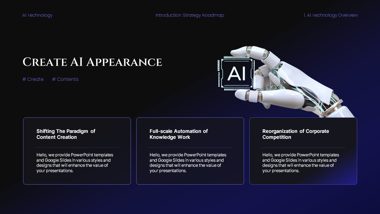 AI Tech Strategy Roadmap PowerPoint Template – Futuristic Dark Gradient ...