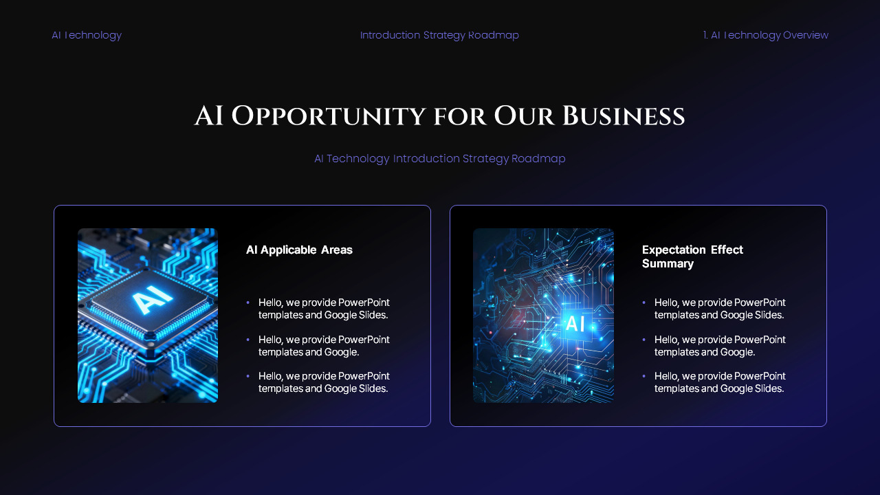 AI Tech Strategy Roadmap PowerPoint Template – Futuristic Dark Gradient ...