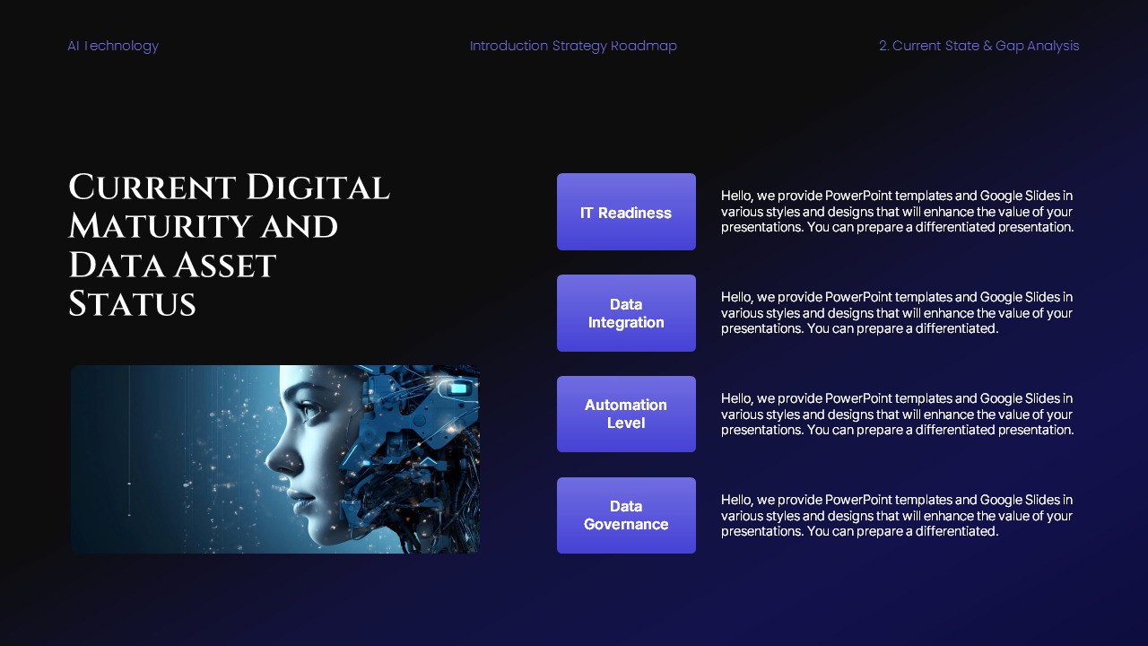 AI Tech Strategy Roadmap PowerPoint Template – Futuristic Dark Gradient ...