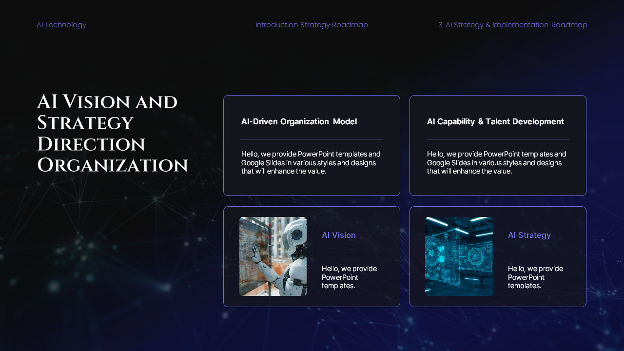 AI Tech Strategy Roadmap PowerPoint Template – Futuristic Dark Gradient ...