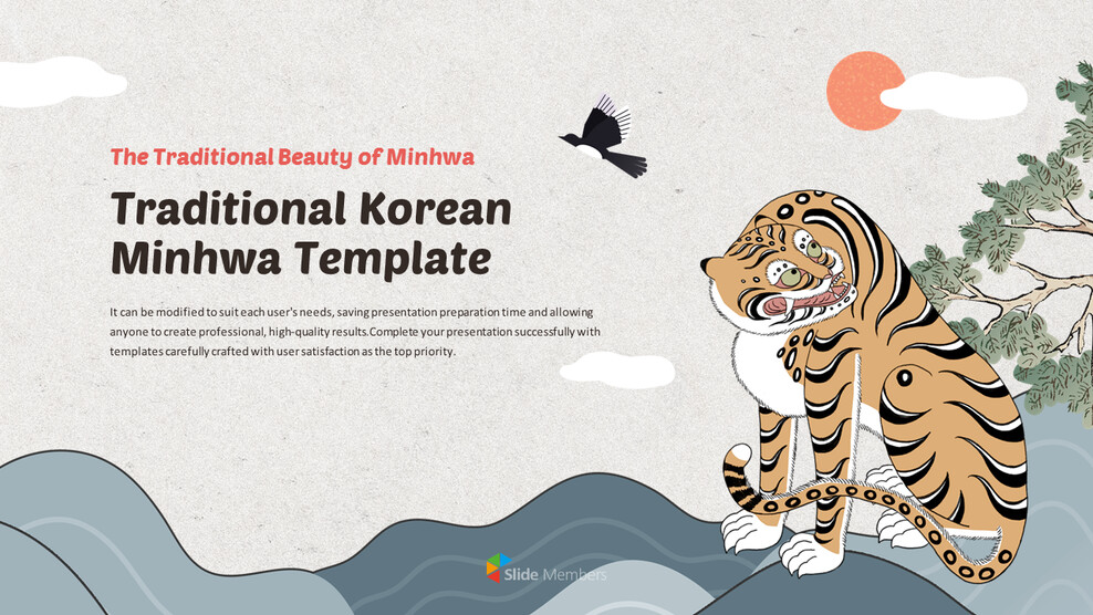 PowerPoint-Vorlage für traditionelle koreanische Minhwa-Volkskunst Business PPT_01