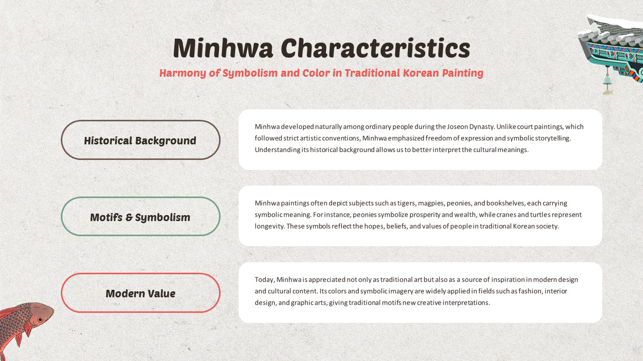 PowerPoint-Vorlage für traditionelle koreanische Minhwa-Volkskunst Business PPT_03