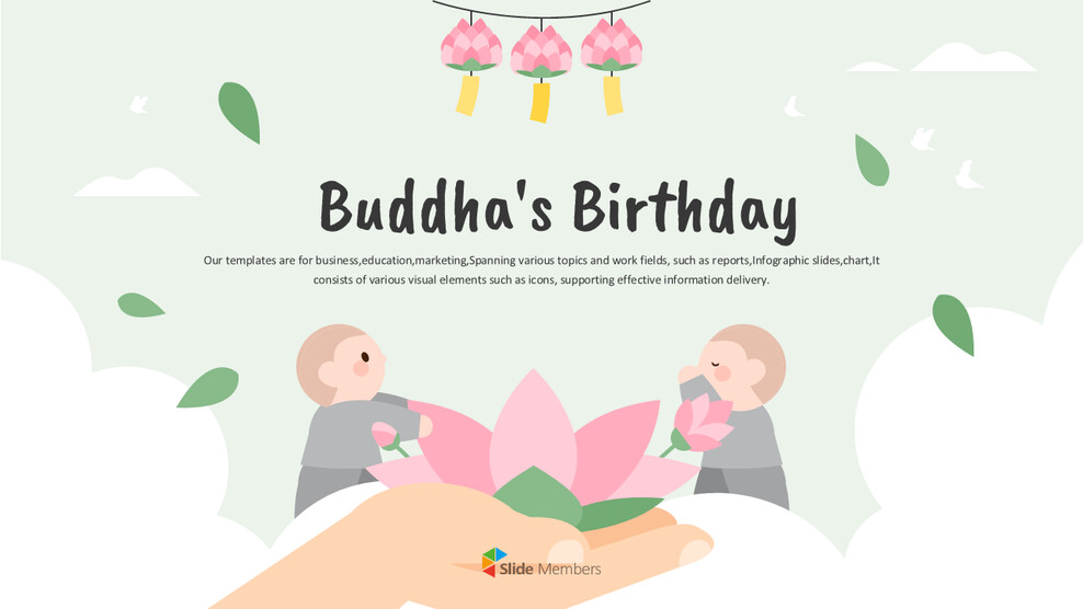 Ankündigungsprogramm zum Geburtstag Buddhas (PowerPoint) | Design der Lotuslaterne Beste Business PowerPoint-Vorlagen_01