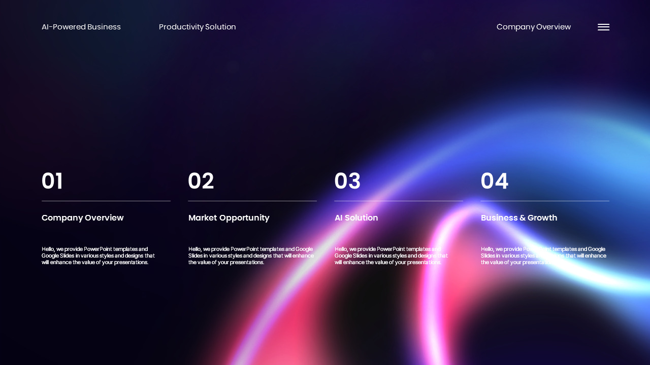 AI Business Productivity Solution PowerPoint Slides – IR Presentation Theme Templates_02
