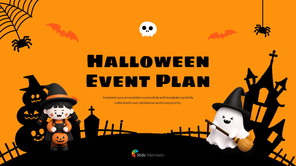 PowerPoint-Vorlage für Halloween-Veranstaltungsplanung | Gruseliges Design in Lila & Kürbisorange PPT-Präsentation skizzieren_01