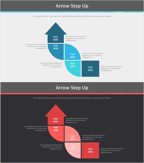 Pfeil-Step-Up-Diagramm Kostenloses PowerPoint-Layout für Workflow-Prozesse_2 slides