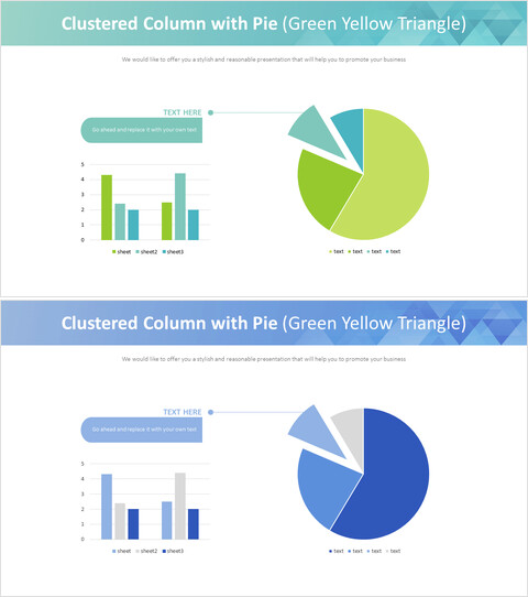 Clustered Column with Pie (green Yellow Triangle)_4 slides