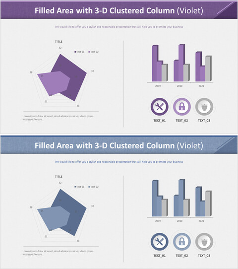 Filled Area with 3-D clustered Column (Violet)_4 slides