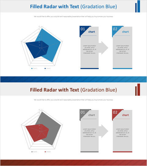 Filled Radar with Text (Gradation Blue)_4 slides