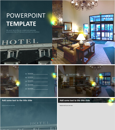 ホテルのロビーのインテリア - 無料のPowerPointのサンプル_6 slides