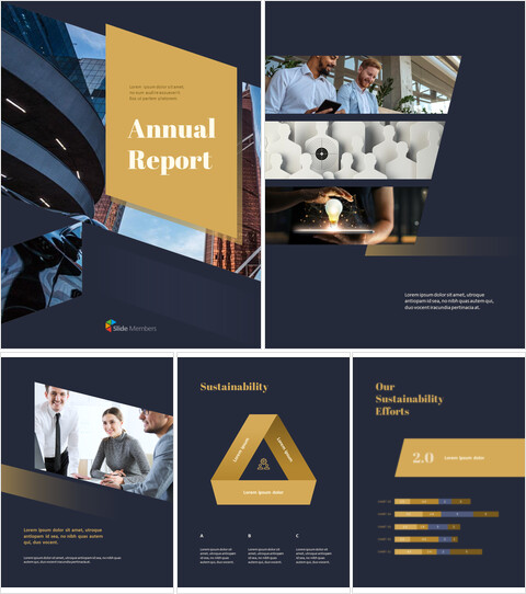 Dark & Gold Concept Annual Report Simple Slides Templates_31 slides