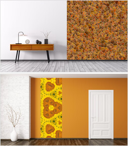 Orange, gelbe Farbe Artwall Mockup Präsentation_9 slides