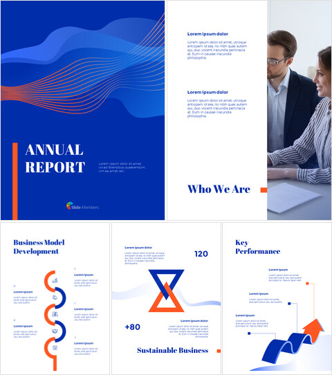 Blue background Concept Annual Report Simple Google Templates_28 slides