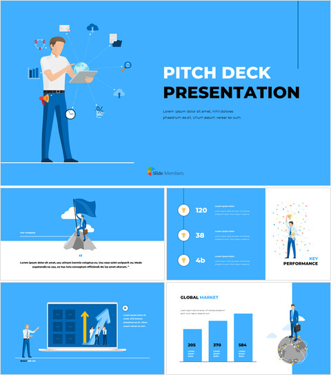 Plataforma de lanzamiento de ilustración de negocios azul Plantillas de PowerPoint para empresas_13 slides