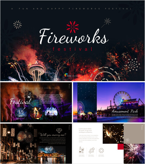 Fête des feux d\'artifice Modèle de diapositives google facile_40 slides