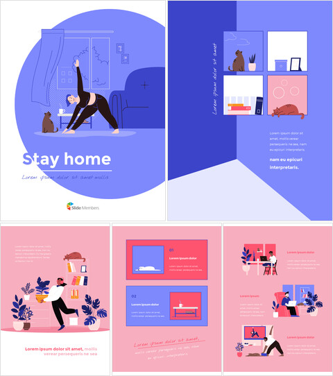 Stay Home Flat Illustration Design Pack google diapositive a PowerPoint_29 slides