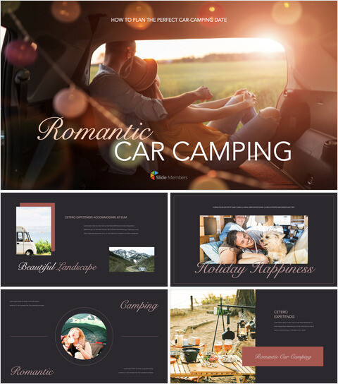 Romantic Car Camping keynote presentation templates free_50 slides